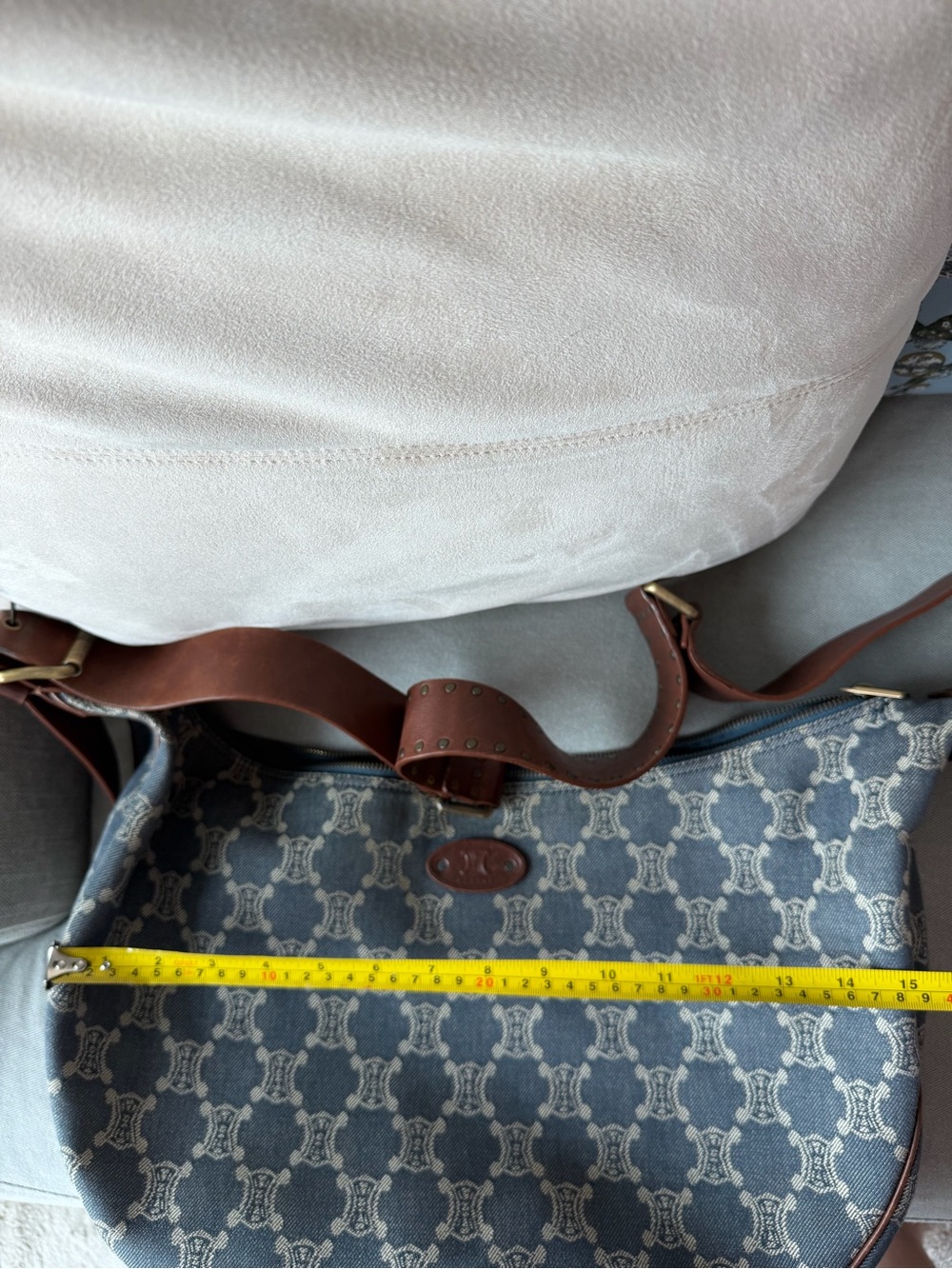 Celine Blue Monogram Canvas Crossbody with Brown Leather Strap - Picture 10 of 13